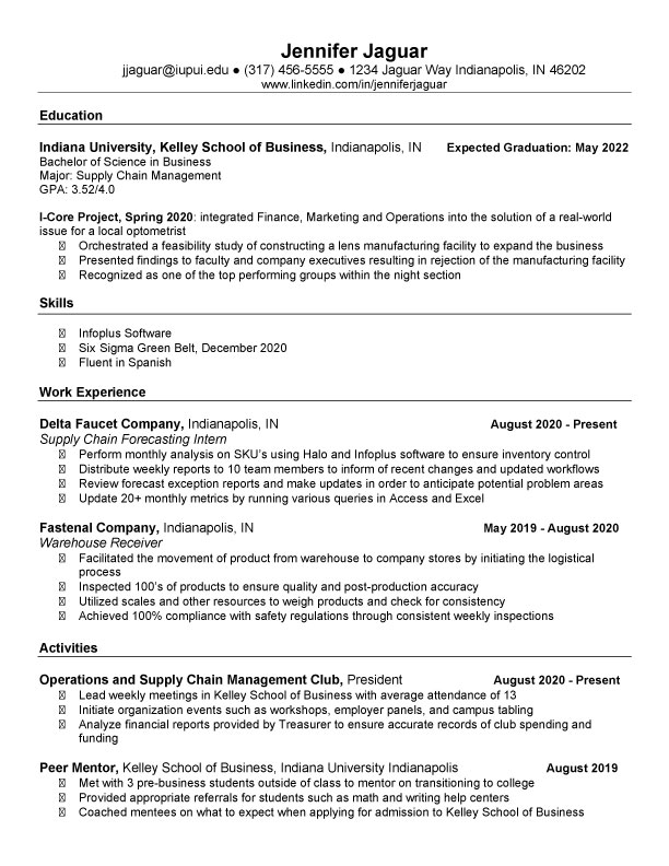 Résumés Career Services Kelley Indianapolis